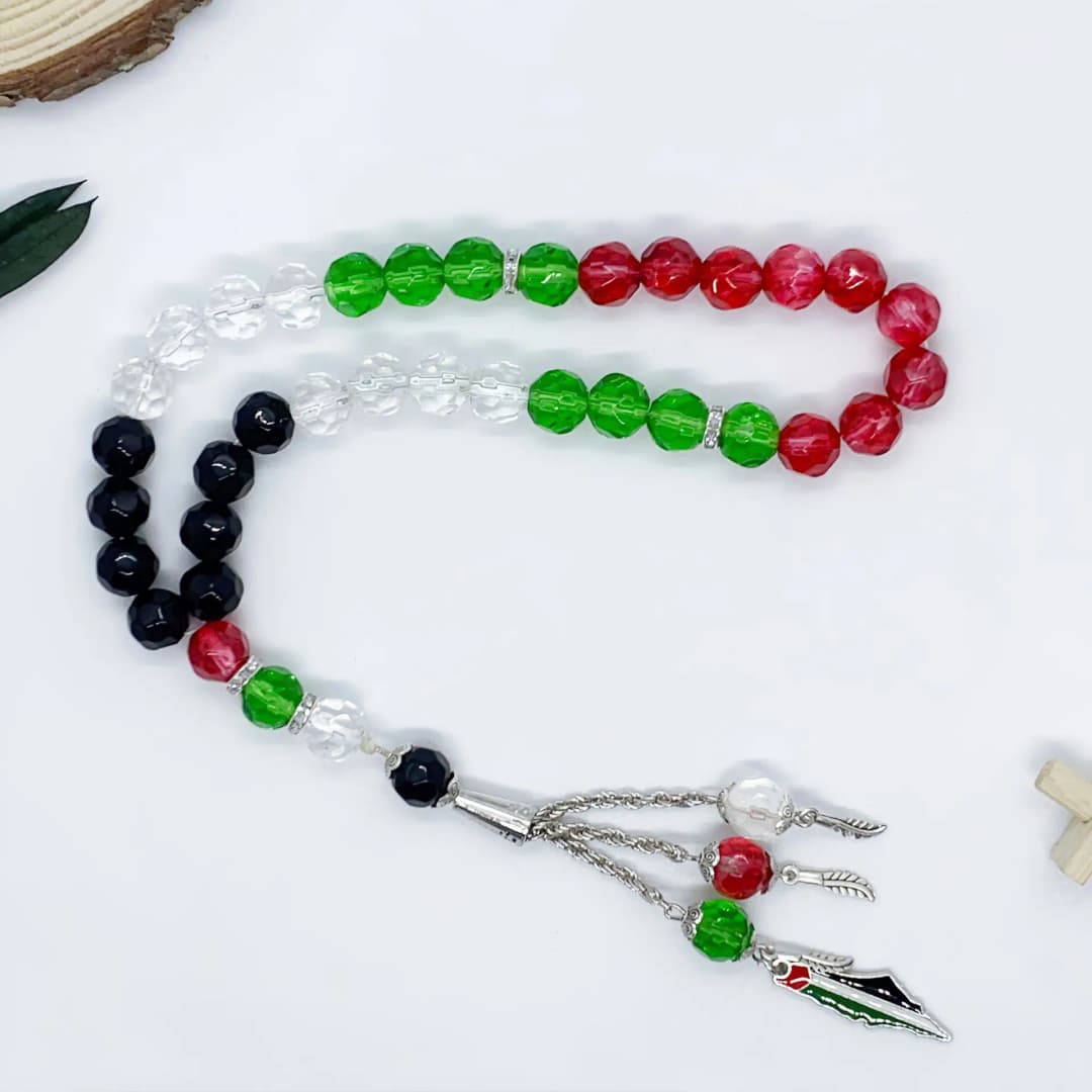 Islamic crystal rosary beads 33 8mm/10mm Palestinian flag color red, green, white and black Muslim prayer beads, fashion men's a - 4