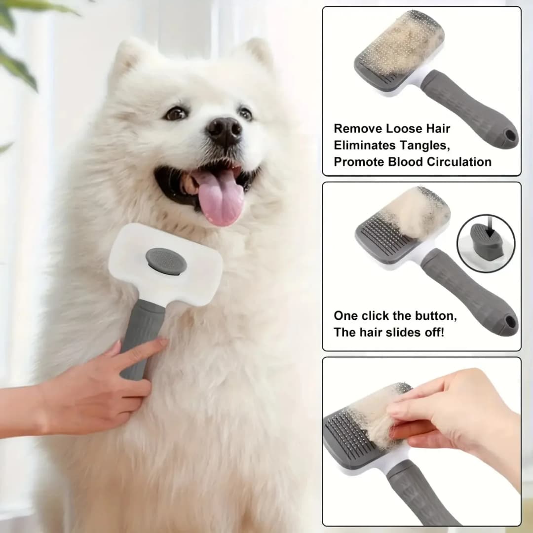 Easy to clean pet grooming brush with self-cleaning button for one click hair removal - 4