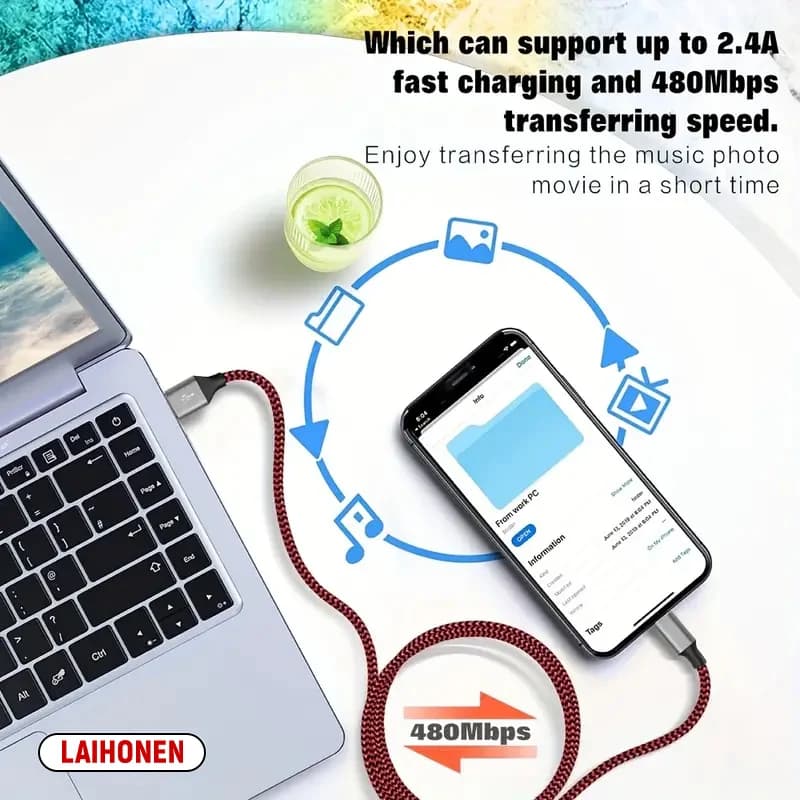 LAIHONEN كابل USB آيفون 5 6 7 8 Plus X XS XR 11 12 13 14 Pro Max SE 1m 2m 3m طويل قصير iOS شاحن البيانات الحبل شحن سريع - 6