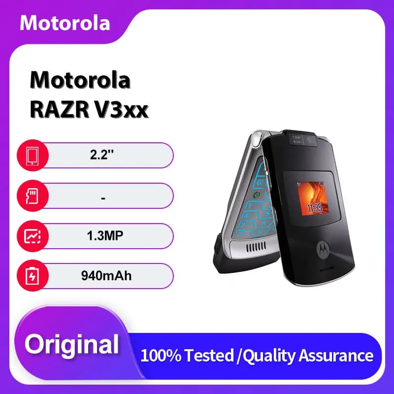 Original Unlocked Motorola RAZR V3xx 940mAh 3G GSM 900 / 1800 / 1900 Mobile Phone