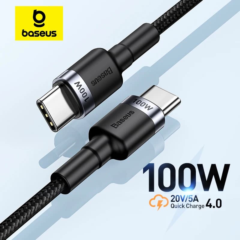 كابل Baseus USB Type C إلى USB C لهاتف iPhone 17 و16 بشحن سريع 100 واط/5 أمبير PD، كابل شاحن لماك بوك وشاومي وسامسونج Type-C