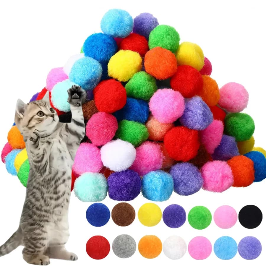 98/198pcs 3cm Colorful Plush Cat Teaser Toy Balls Chew Durable Cat Toy Balls Cat Training Toy Balls For Cat ZSY - 5