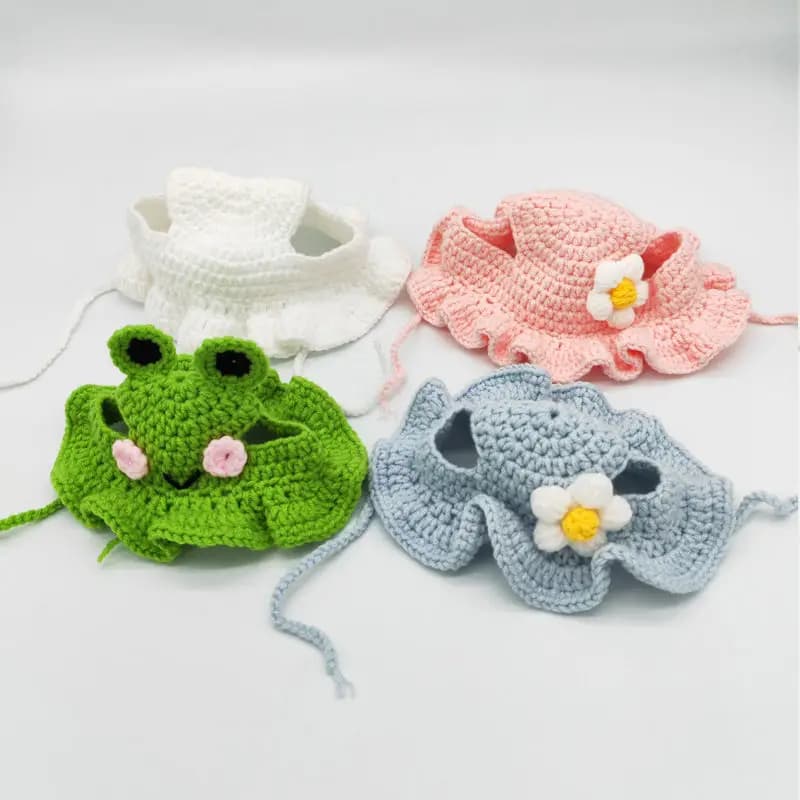 Cute Cat Hat Funny Pets Party Cosplay Headwear Delicate Hemming Pendant Decor Elasticity Knitted Hat Pet Accessories - 5