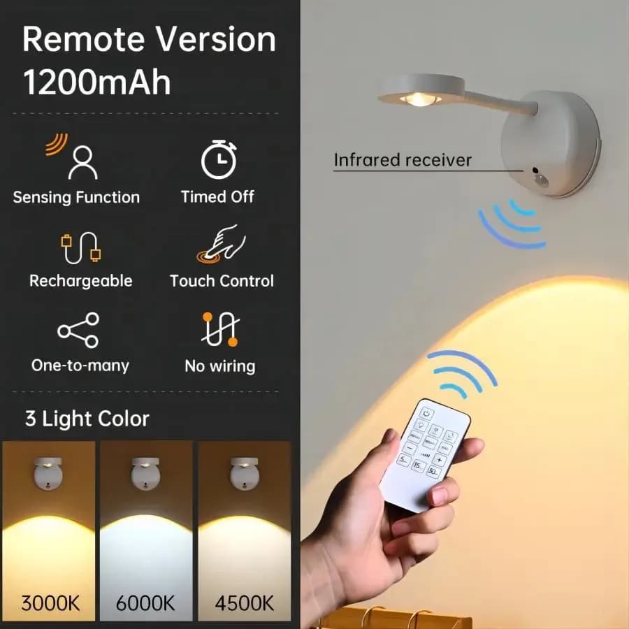 HPH USB Rechargeable Intelligent Human Sensing Wireless Wall Light Dimmable Led Spotlight For Lighting Paintings Pictures - 4
