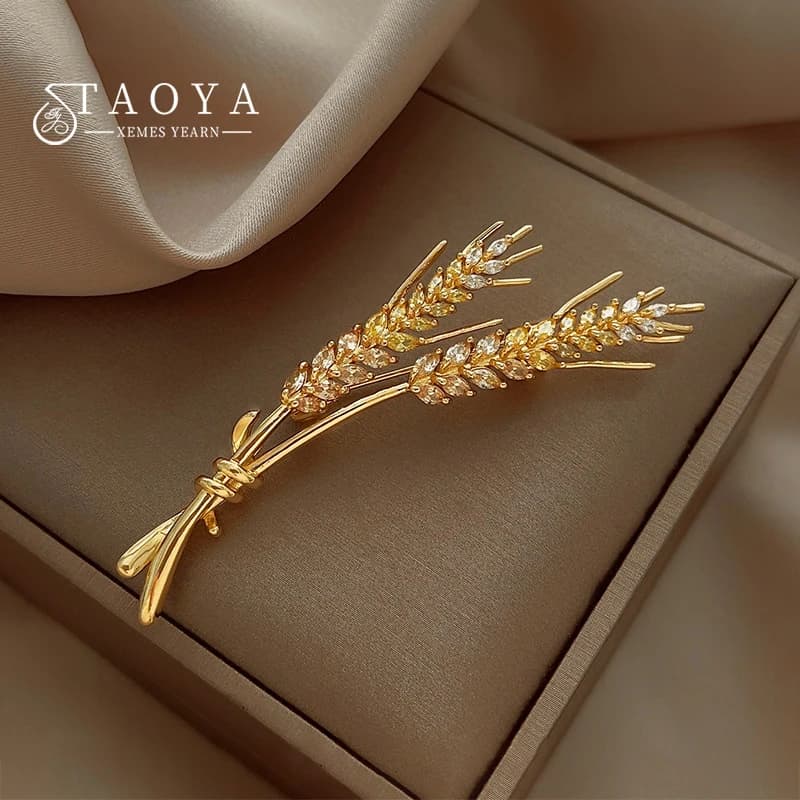 بروشات على شكل سنبلة قمح مرصعة بالزركون اللامع للنساء دبابيس وشارات فاخرة وأنيقة تصميم جديد إكسسوارات ملابس
