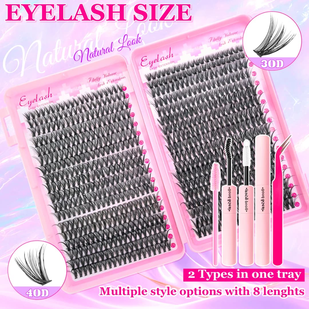 720/200pcs eyelash Extension Kit Fluffy Eyelash Extension kit with Lash Bond and Seal Lash Tweezers Thick Lash Clusters Wispy - 6