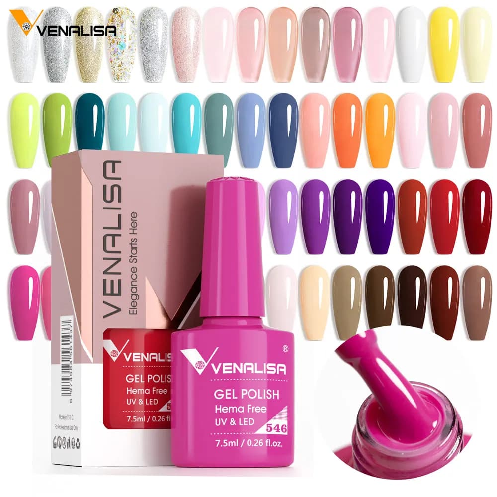 VENALISA VIP5 Nail Gel Polish 7.5ml HEMA/TPO Free Semi Permanent Nail Polish Super Texture Ultra Glossy Long Lasting Top Gel - 2