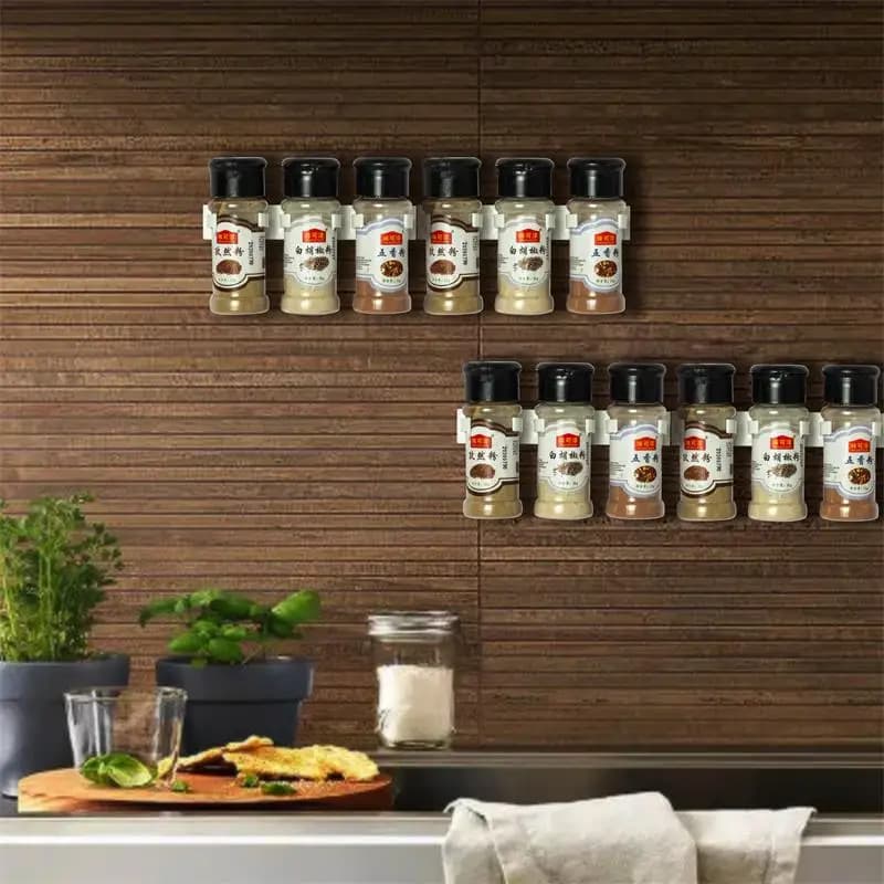 2pcs Grey Plastic Kitchen Jar Rack Wall-Mounted Adhesive Seasoning Bottles Holder Spice Bottle Holder Tool Kitchen Storage Rack - 3