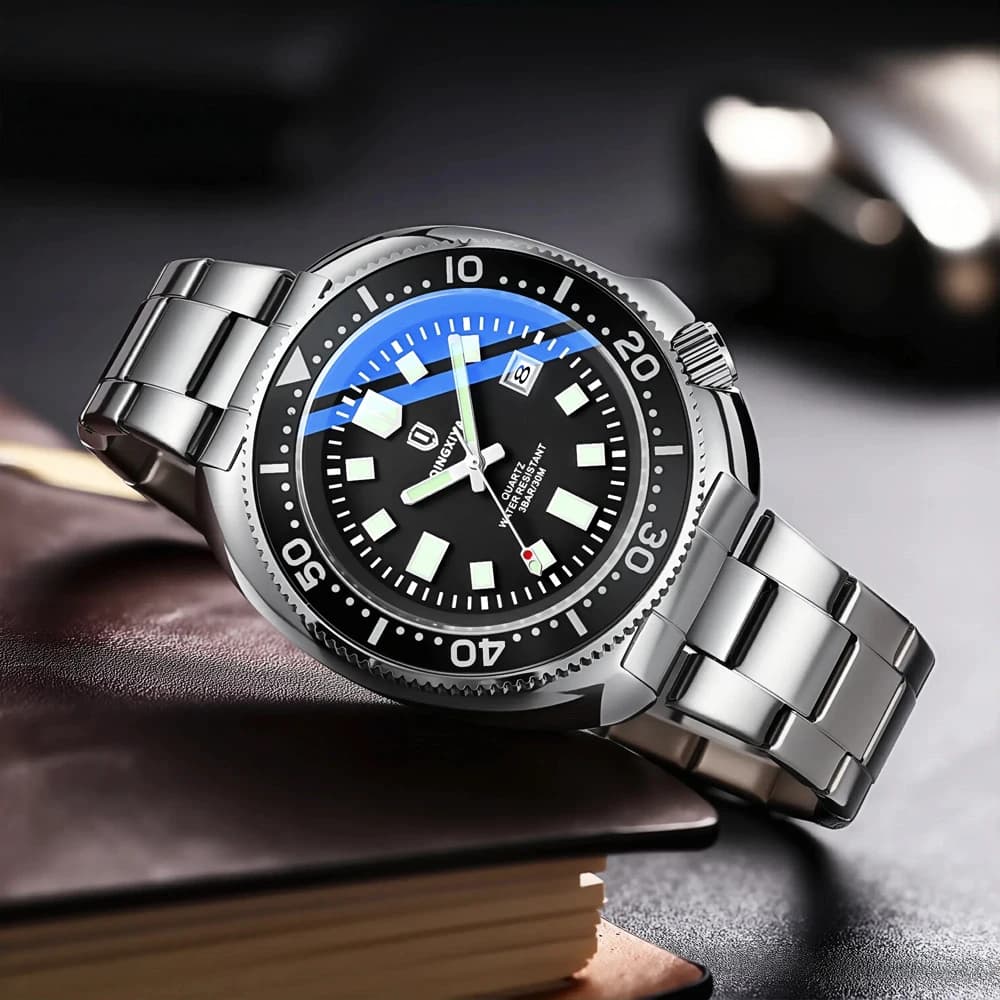 ساعة كوارتز رجالية جديدة QINGXIYA تاريخ مقاومة للماء مضيئة فاخرة ساعة معصم رياضية من الفولاذ المقاوم للصدأ ساعات رجالية - 5