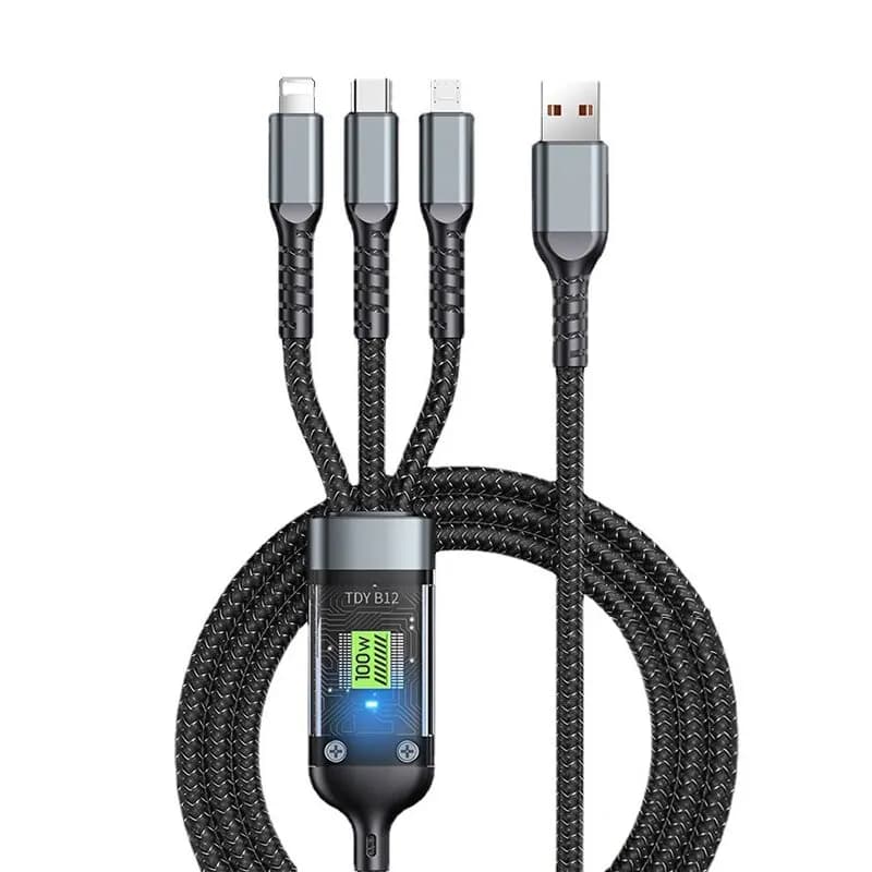 كابل شحن سريع شفاف 3 في 1 100 واط Type C USB Micro لهواوي أوبو فيفو سامسونج شاومي شاحن مصباح طيار USB C 6A - 3
