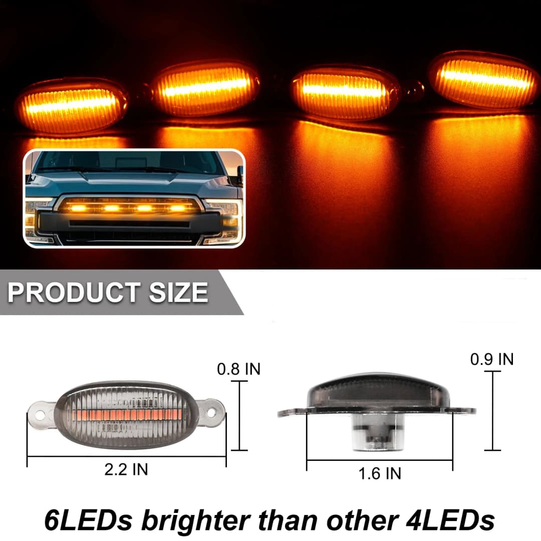4/6 IN 1  6LEDs Front Grill Lights for Trucks Amber Exterior LED Grill Flush Mounting Lights for Ford F150 F250 F350 Cars 12V - 3