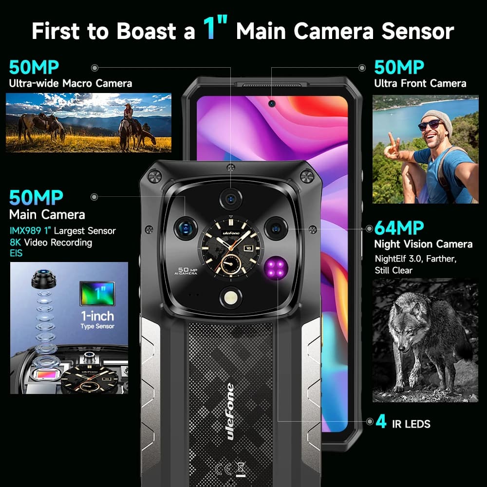 هاتف Ulefone Armor 28 Ultra 5G AI متين 1 تيرا بايت ROM + 32 جيجابايت RAM هاتف ذكي بنظام Android AMOLED 6.67 بوصة 10600 مللي أمبير في الساعة هاتف محمول - 6