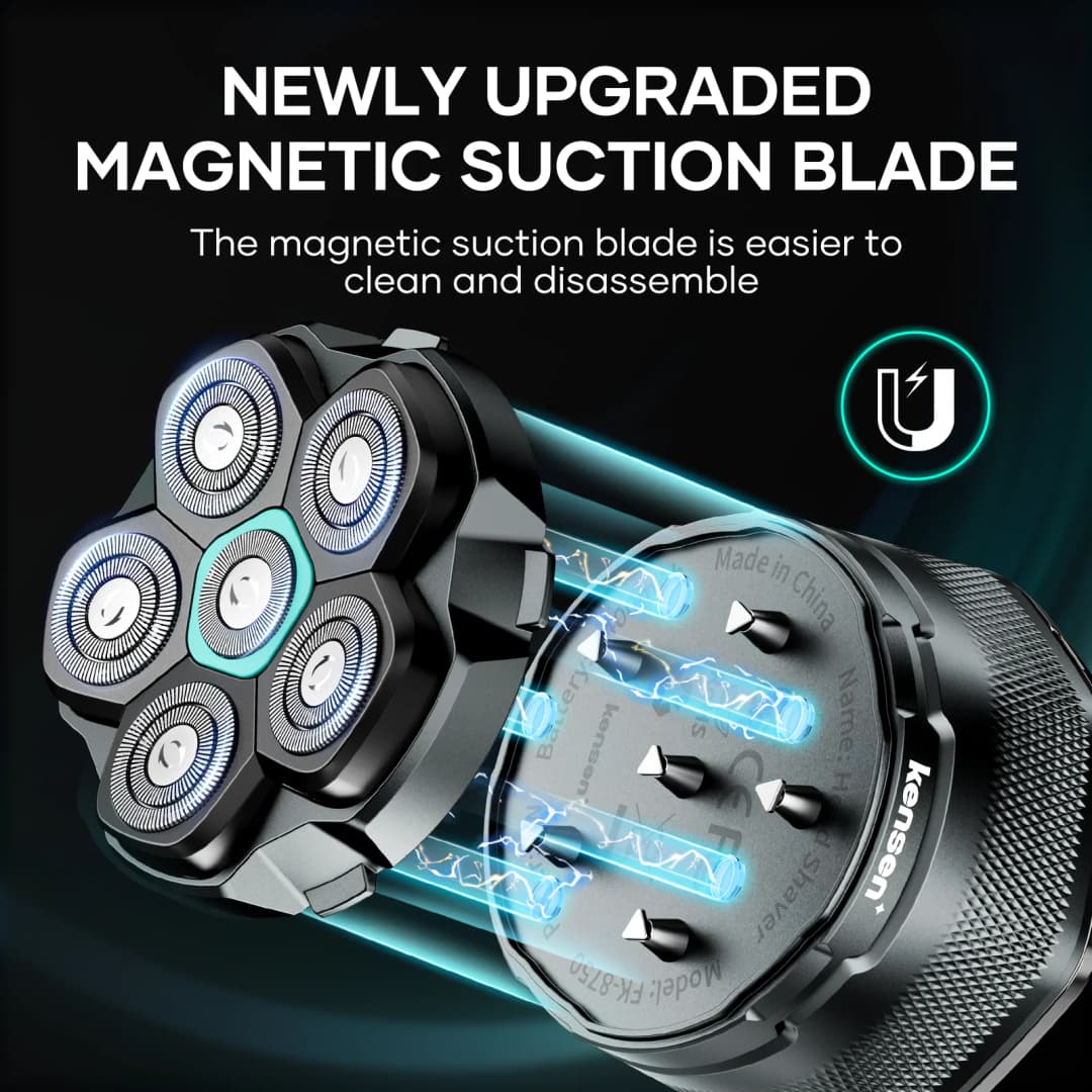 ماكينة حلاقة كهربائية KENSEN للرجال الصلع بشفرة مغناطيسية 6D، أداة تشذيب اللحية بشاشة LED مقاومة للماء مع شحن USB - 3