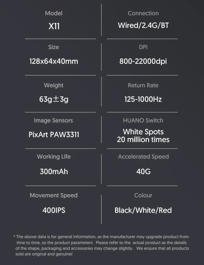 ماوس ألعاب لاسلكي Attack Shark X11 X11SE، 3 أوضاع، PAW3311، 22000DPI، 400IPS، ماوس ألعاب للكمبيوتر الشخصي - 5