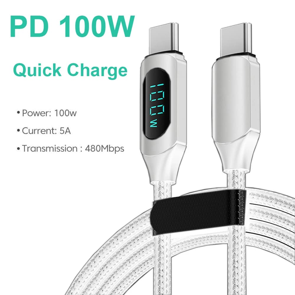 100 واط 1 متر/2 متر نوع C إلى نوع C PD شحن سريع شاحن سريع USB C إلى USB C كابل عرض ل Xiaomi POCO هواوي سلك بيانات