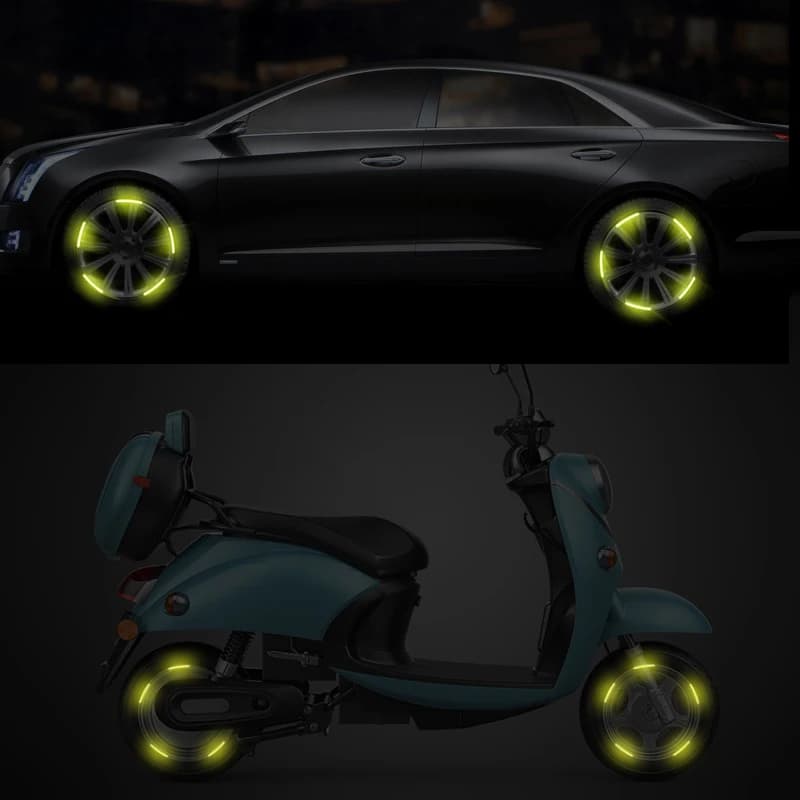 20 قطعة ملصق عاكس لعجلات السيارة والدراجة النارية والدراجة الهوائية شرائط مضيئة ملصق عاكس لإطار الإطارات شريط أمان ليلي - 5