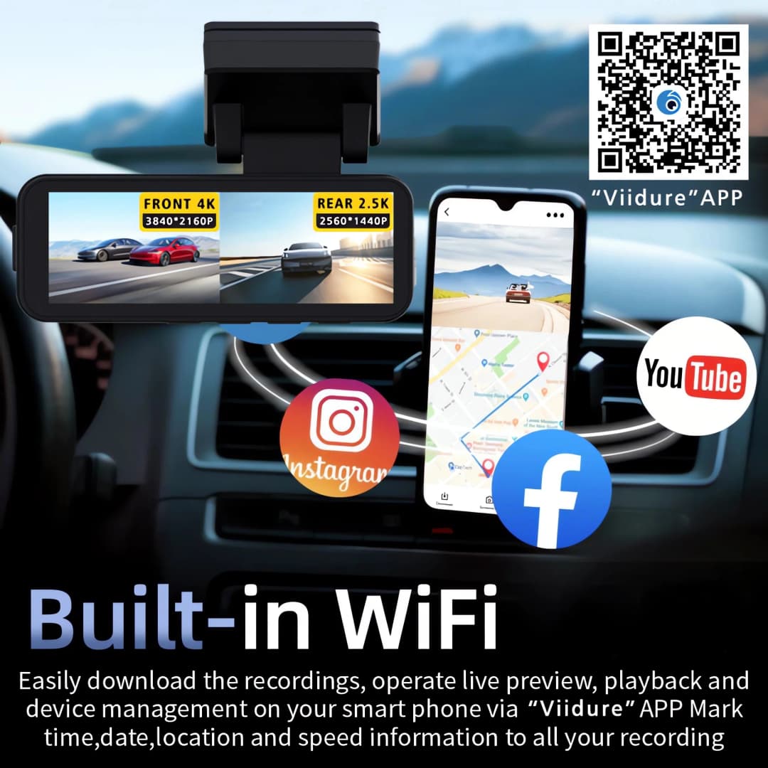 Dash Cam Dual Lens 4K UHD Recording Car Camera DVR Night Vision Video Recorder GPS Wi-Fi Room Black Box 2.5K Rear View Camera - 6