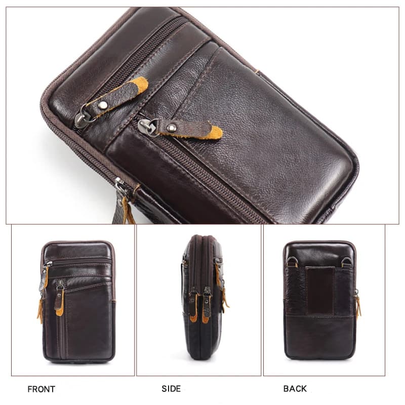 New Men's Genuine Leather Waist Packs Bag Phone Pouch Bags Men Handbag Bag Small Chest Shoulder Belt Bag Crossbody Leather Bags - 5