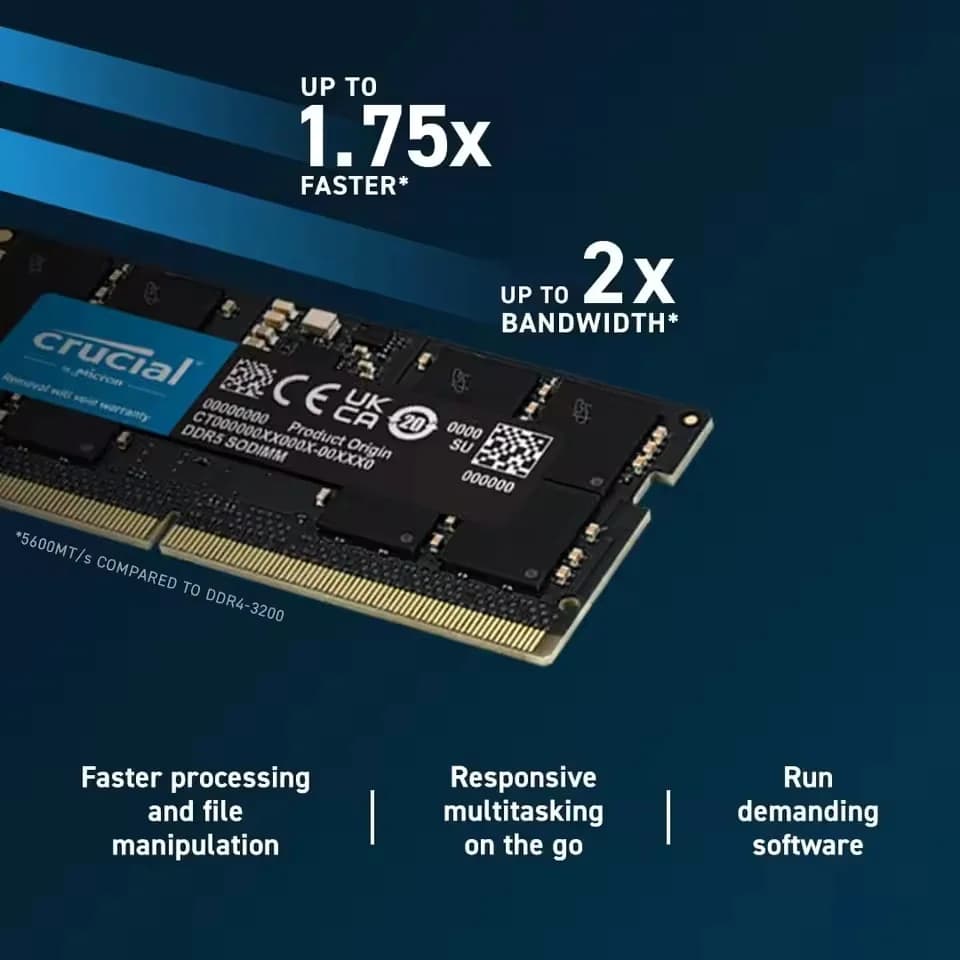 Original Crucial DDR5 RAM 8GB 16GB 32GB 4800MHz 5600MHz 262pin SO-DIMM Memory non-ECC for LEGION Laptop Notebook RAM - 5