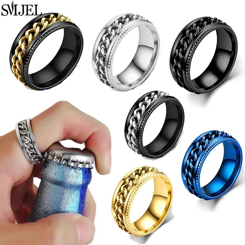 Cool Stainless Steel Rotatable Chain Men' Ring Multifunctional Fashion 8mm Fidget Spinner Rings Couple Jewelry bague homme 2025 - 6