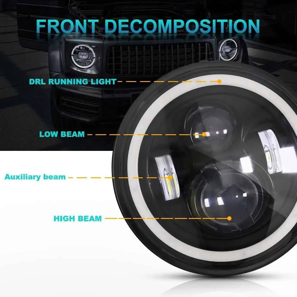 مصابيح أمامية LED دائرية 7 بوصة للدراجات النارية، إضاءة زاوية العين 12V 24V إشارة انعطاف لسيارات لادا نيفا الحضرية والطرق الوعرة 4X4 - 2