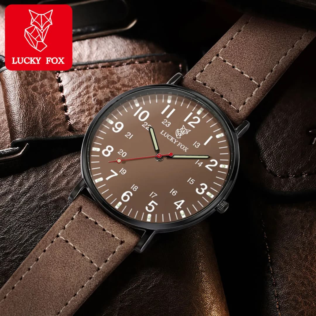 ساعة لاكي فوكس كلاسيكية فاخرة بسيطة غير رسمية كوارتز رجالية ساعة يد للرجال ساعة كبيرة بميناء دائري