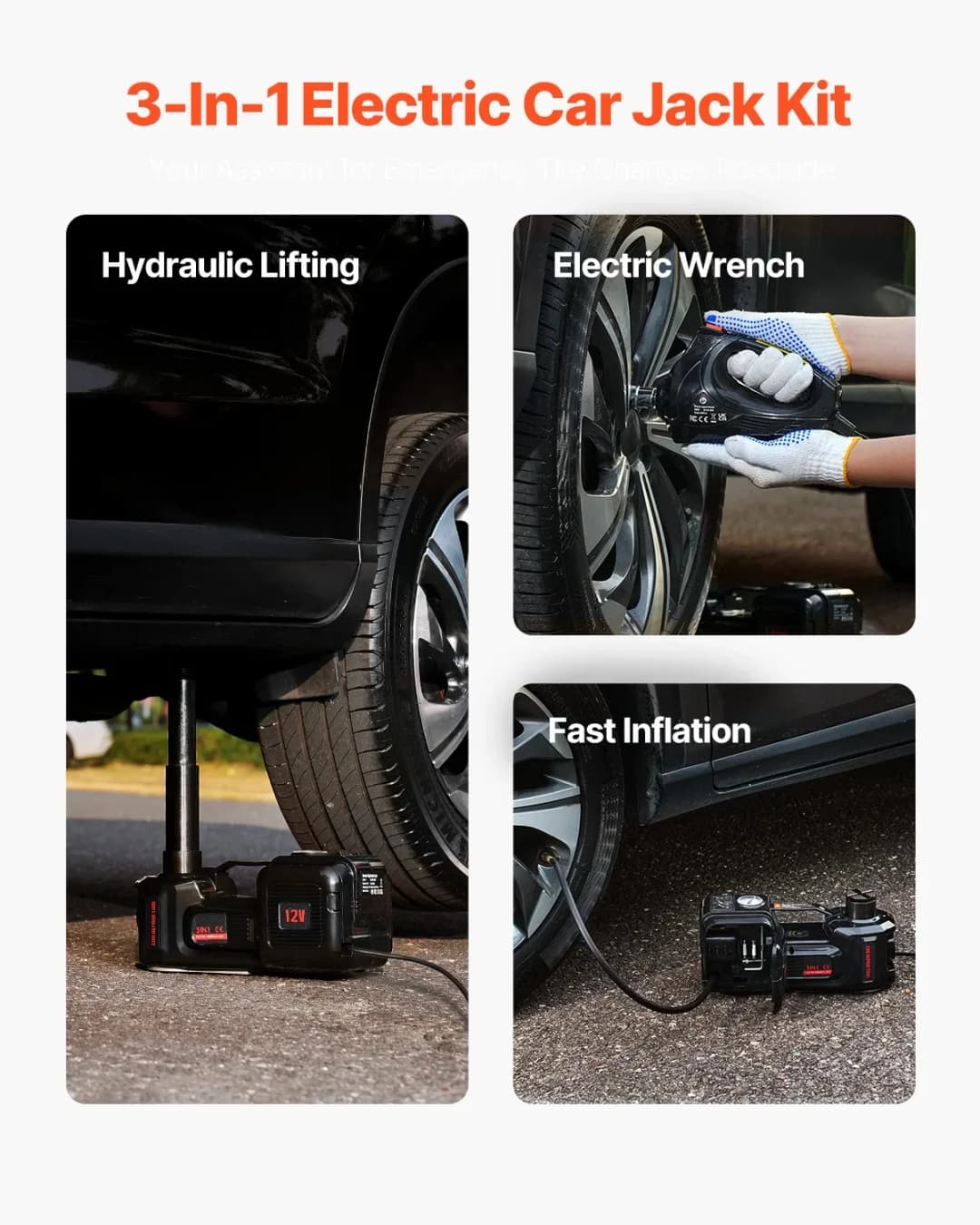 VEVOR 5T Electric Car Jack Electric Scissor Jack 12V Tire Changer with Electric Impact Wrench & LED Light for Sedan, SUV, Truck - 2
