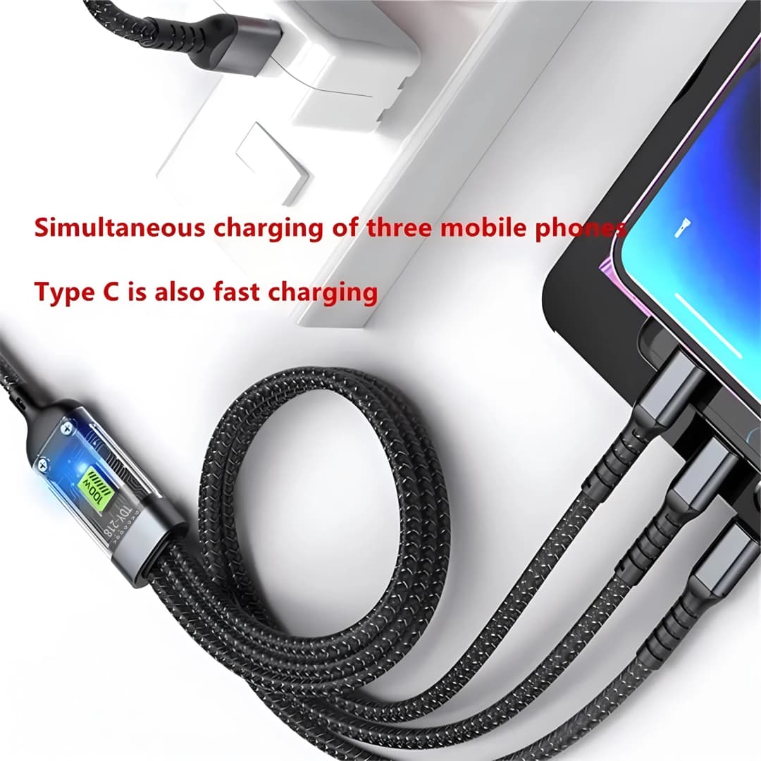 3-in-1 USB 100W 6A Fast Charger Cable Car USB To Type-C Micro LIGHTNING Cable For iPhone 16 15 14 13 Samsung Xiaomi Huawei - 4