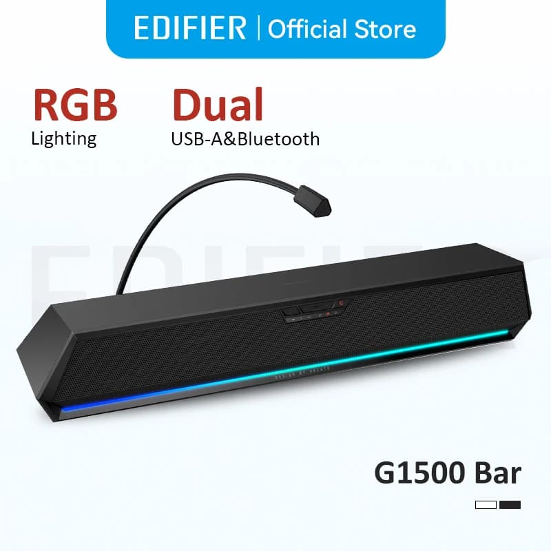سماعة كمبيوتر إديفيير جي1500 بار ديسك ساوند بار 7.1 صوت محيطي بلوتوث 5.3 + اتصالات يو اس بي-ايه إضاءة آر جي بي مع مايك