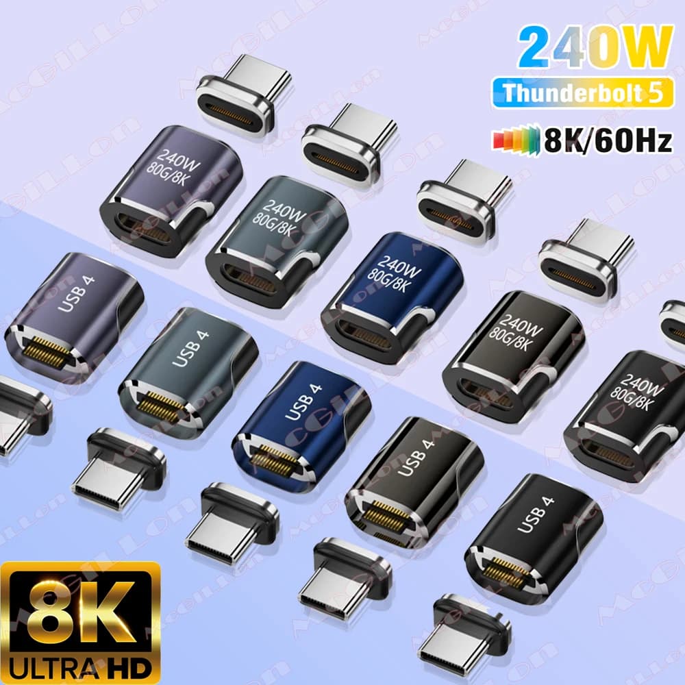 كابل محول شحن مغناطيسي سريع USB4 240 واط 80 جيجابت في الثانية، Thunderbolt4/3، يو إس بي C إلى Type-C، 8K@60Hz، محول OTG USB C