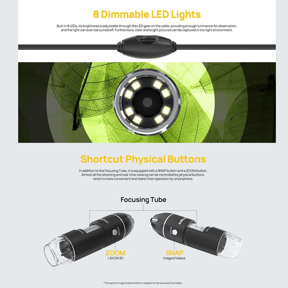 Ulefone 1000X Digital Microscope Camera 8 Adjustable LED Lights For Power Armor 18T , Power Armor 19，Power Armor 13，Armor 16 Pro - 5
