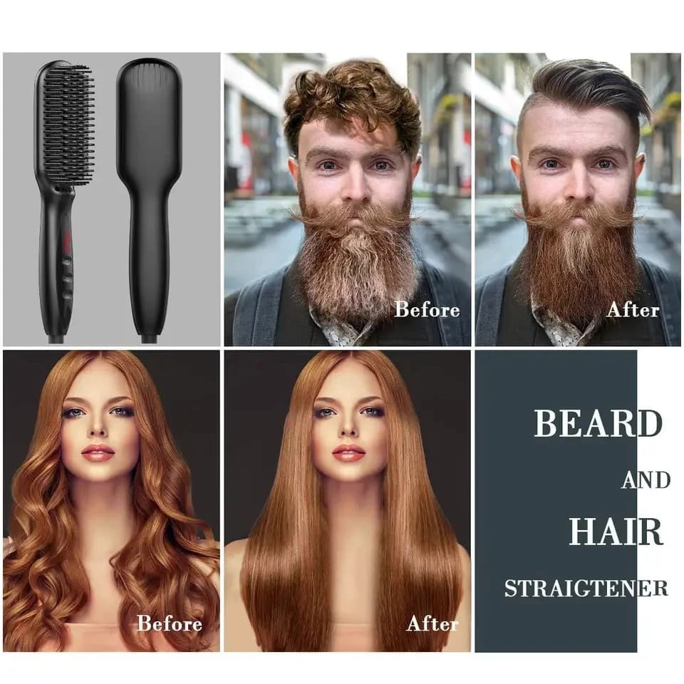 Hair Straightener Brush Comb Electric Hair Brushes Hot Comb Straightener For Hair Anti-scalding Ceramic Beard Straightener Brush - 3