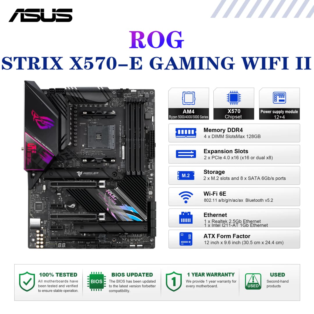 ASUS ROG STRIX X570-E GAMING WIFI II Motherboard Socket AM4 CPU DDR4 5100+(OC) Memory Chipset X570 ATX Mainboard