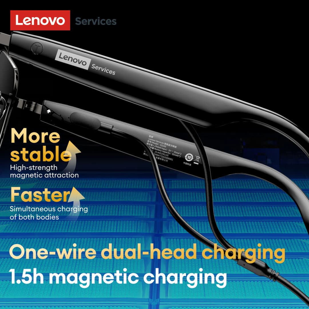 نظارات Lenovo GS105 الذكية AI بلوتوث 6.0 نظارات شمسية مع مكالمات HD وسماعات موسيقى وإلغاء الضوضاء ENC وميكروفون مزدوج للرجال والنساء - 6