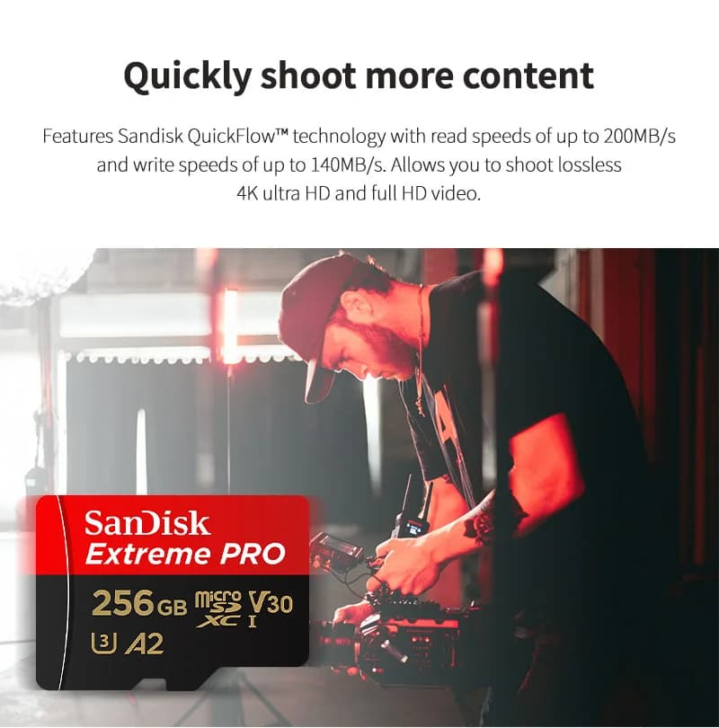 بطاقة ذاكرة SanDisk 32 جيجابايت MicroSDHC وبطاقة 64 جيجابايت MicroSDXC UHS-I وسعات 64 جيجابايت و128 جيجابايت و256 جيجابايت U3 C10 V30 A2 4K بطاقة TF فلاش لجهاز DJI - 3