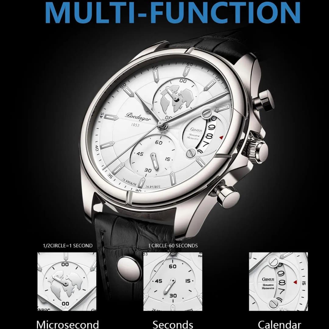 ساعة يد POEDAGAR رجالية فاخرة كرونوغراف مقاومة للماء مع تاريخ، ساعة كوارتز جلدية كلاسيكية للرجال - 5
