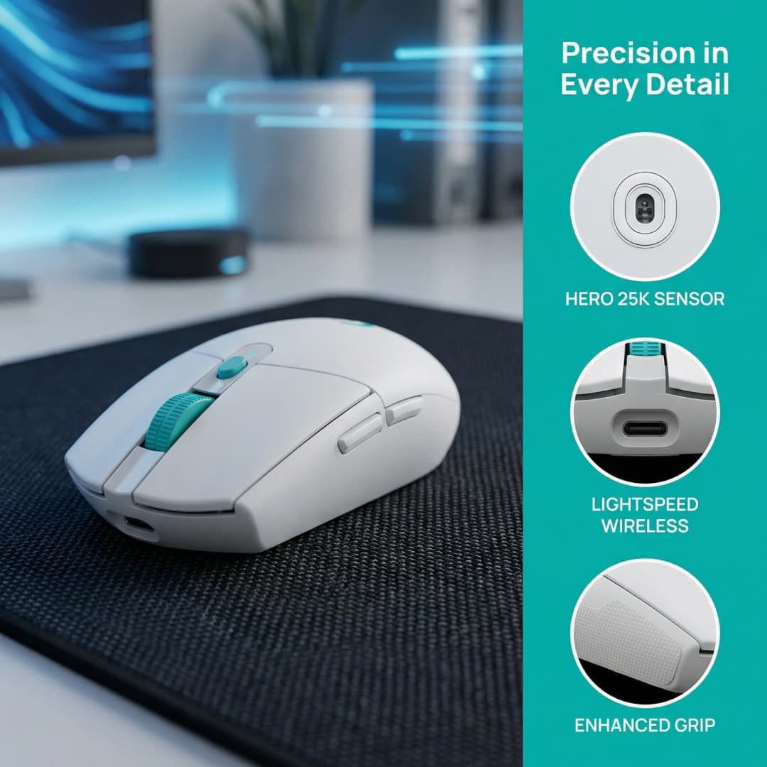 ماوس الألعاب اللاسلكي Logitech (G) G304X مع كابل شحن، 57 جرام، وضع مزدوج، برمجة ماكرو 6 أزرار بنقرة واحدة - 3