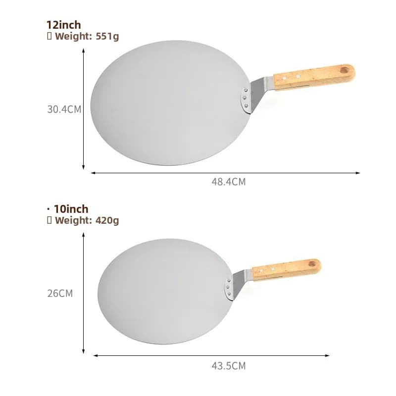 مقشر بيتزا من الفولاذ المقاوم للصدأ بمقبض خشبي - مجرفة خبز احترافية لنقل الفرن واستخدام المطبخ المنزلي - 4