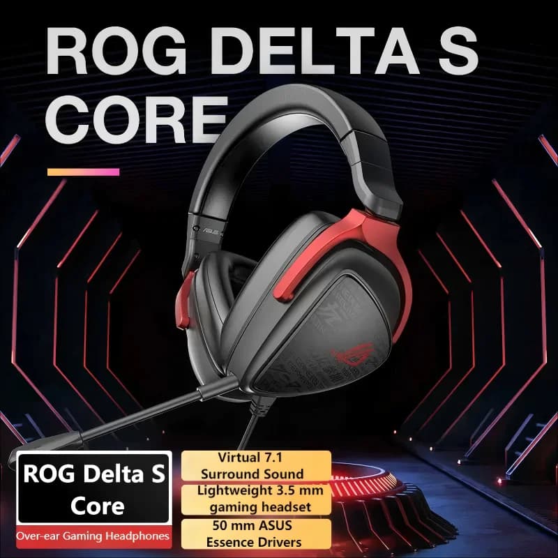 سماعة رأس للألعاب ROG Delta S Core خفيفة الوزن بمقاس 3.5 ملم و50 ملم مع مشغلات ASUS Essence وصوت محيطي افتراضي 7.1 - 2