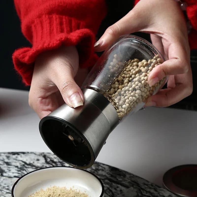Premium Stainless Steel Pepper Grinder, Durable Glass Body, Adjustable Coarseness Handheld Spice Mill - 5