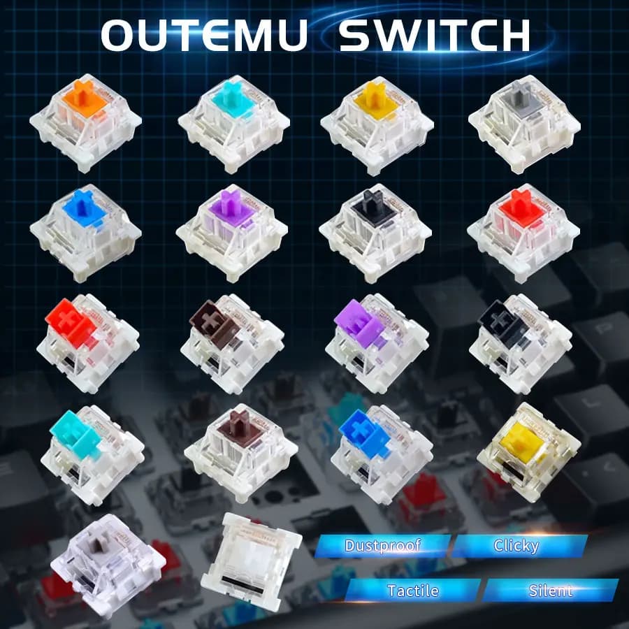 مفاتيح Outemu 3Pin، متوفرة بأنواع خطي، لمسي، كليكي، صامت، متوافقة مع لوحات مفاتيح MX الميكانيكية، مناسبة للتجميع الذاتي