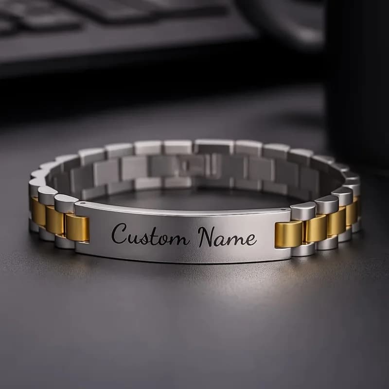 Customized Name Text Men's Bracelet Personalized Engrave 304L Stainless Steel Fashion Bracelet Best Gift for Boyfriend or Father - 4