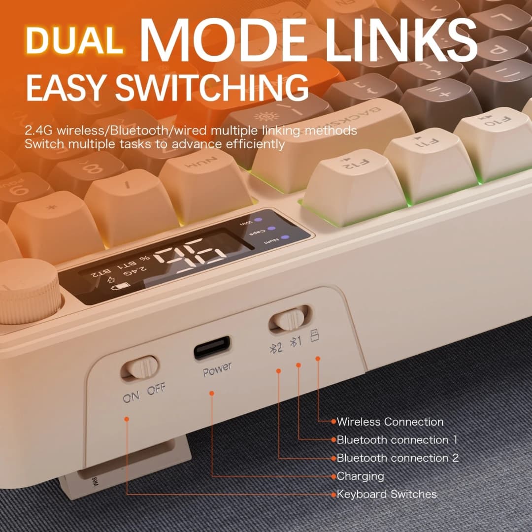 FREEWOLF M96 Wireless Dual Mode Mechanical Keyboard 2.4G Bluetooth 5.0 96 Keys Hot-Swappable PBT Keycaps for E-Sports - 3