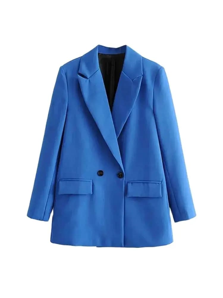 Women Chic Office Lady Double Breasted Blazer Vintage Coat Fashion Notched Collar Long Sleeve Ladies Outerwear Stylish Tops