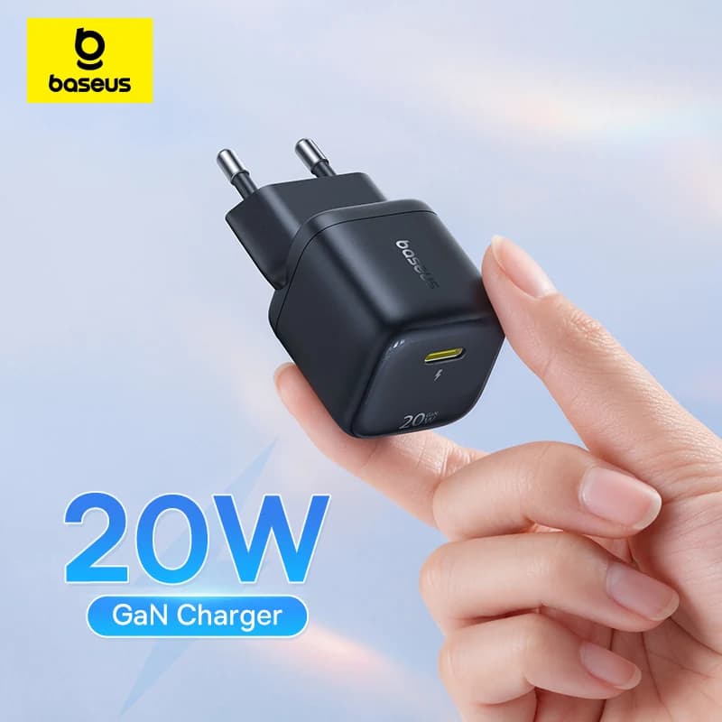 شاحن Baseus من النوع C بقوة 20 واط، شاحن محمول من النوع C يدعم الشحن السريع PD من النوع C لهواتف آيفون 15 و14 و13 و12 برو ماكس و11 وX و8 بلس