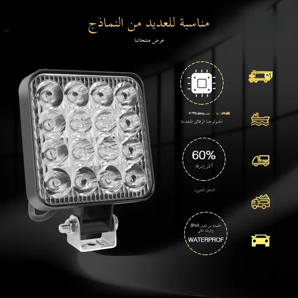 هاوليد مصباح عمل LED صغير 4 بوصة 48 واط 6000 كلفن إضاءة طرق وعرة كشاف لسيارات الشاحنات 4X4 وسيارات الدفع الرباعي وATV بارا مصابيح LED أمامية 12 فولت - 2