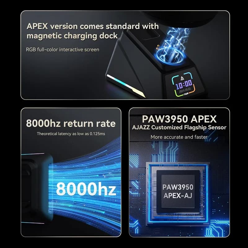 Ajazz AJ179 Apex PAW3950 Wireless Gaming Mouse with RGB Charging Dock, Computer Macro Mouse Gamer,Lightweight Ergonomic PC Mice - 2