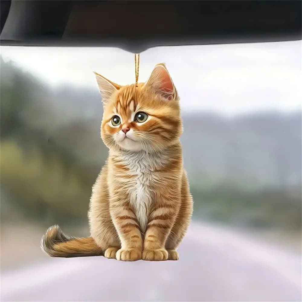 قلادة قط لطيفة معلقة، حلية حيوان واقعية، ديكور معلق لمرآة الرؤية الخلفية، اكسسوارات داخلية للسيارة، هدية للأطفال للحفلات والمنزل - 2