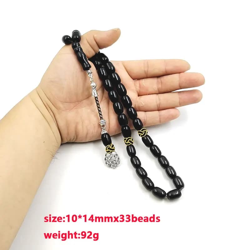 Tasbih natural black agate stone Barrel shape bracelet Handmade Trabizon misbaha Muslim ADHA gift turkish design prayer beads - 6