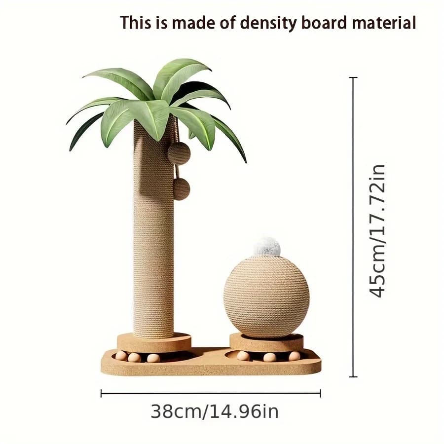 Coconut Tree Cat Scratching Post & Play Tower, 2-in-1 Sisal & Solid Wood Cat Activity Tree with Hanging Balls, Space-Saving - 4